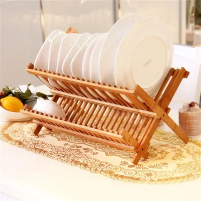 Wooden Dish Rack Foldable Plate Drainer