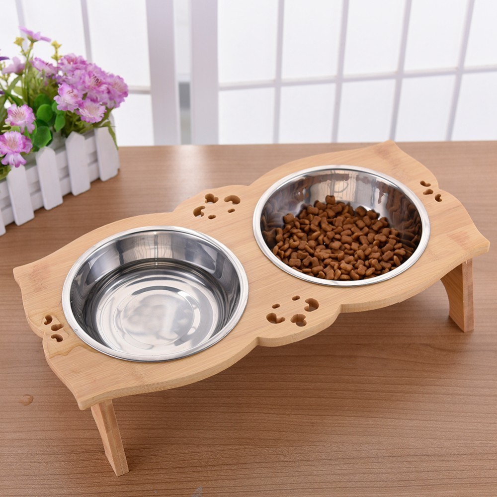 Wooden Dog Bowl Stand Dual-Slot Wooden Dog Bowl Stand Dual-Slot