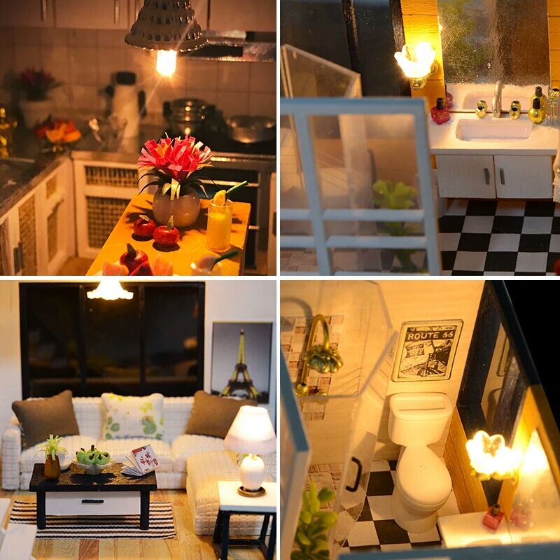 Wooden Dolls House Miniature House Toy
