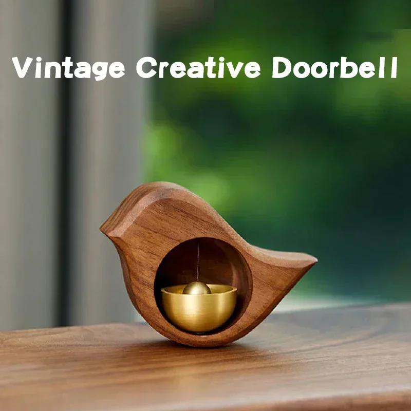 Wooden Doorbell Japanese Bird Bell Wind Chimes Wireless Doorbell for Home Entrance Door Bell Aesthetic Home Decor