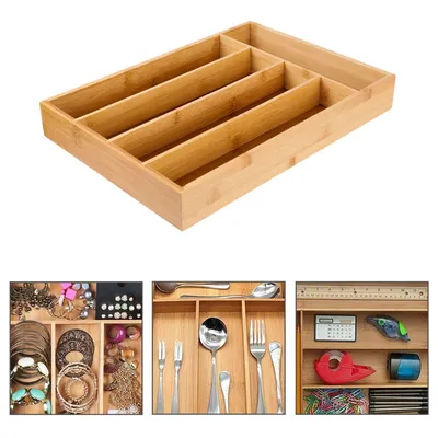 Wooden Drawer Organizer 5-Grid Cutlery Holder Wooden Drawer Organizer 5-Grid Cutlery Holder