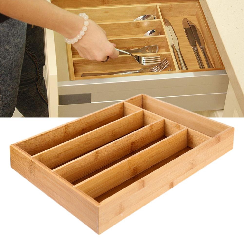 Wooden Drawer Organizer 5-Grid Cutlery Holder Wooden Drawer Organizer 5-Grid Cutlery Holder