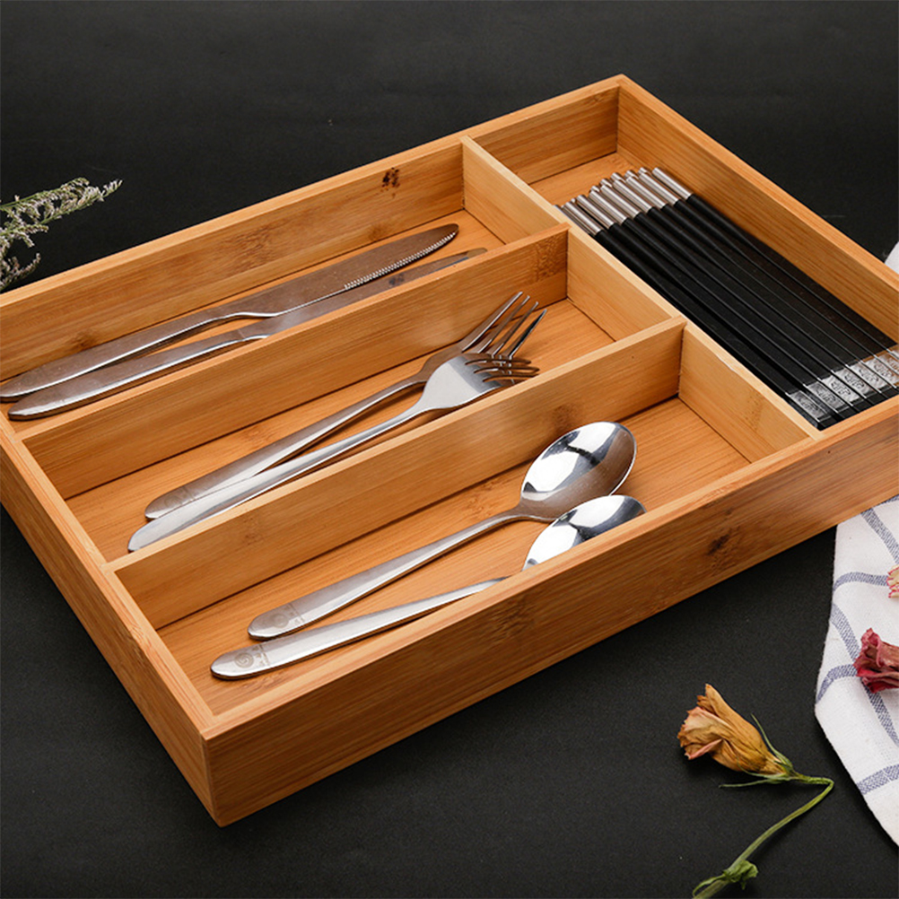 Wooden Drawer Organizer 5-Grid Cutlery Holder Wooden Drawer Organizer 5-Grid Cutlery Holder