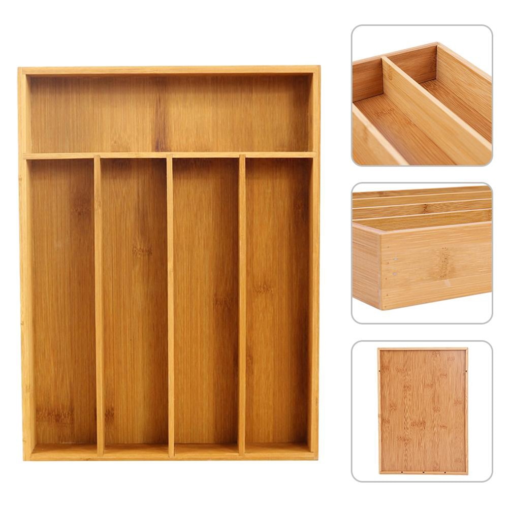 Wooden Drawer Organizer 5-Grid Cutlery Holder Wooden Drawer Organizer 5-Grid Cutlery Holder