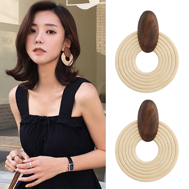 Wooden Earrings Round Fashion Statement Wooden Earrings Round Fashion Statement
