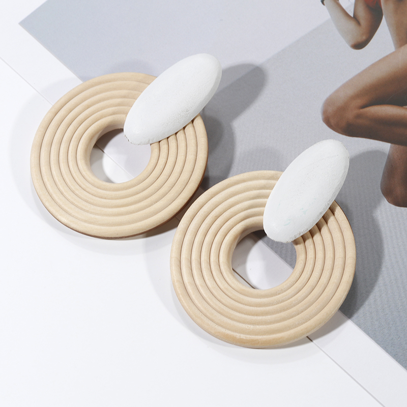 Wooden Earrings Round Fashion Statement Wooden Earrings Round Fashion Statement