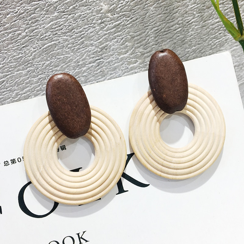 Wooden Earrings Round Fashion Statement Wooden Earrings Round Fashion Statement