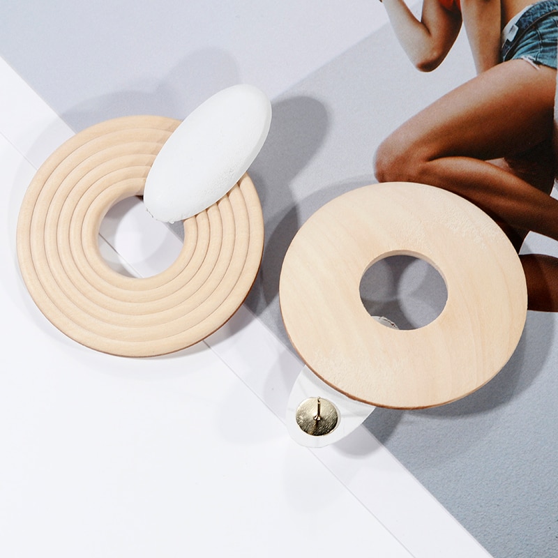 Wooden Earrings Round Fashion Statement Wooden Earrings Round Fashion Statement