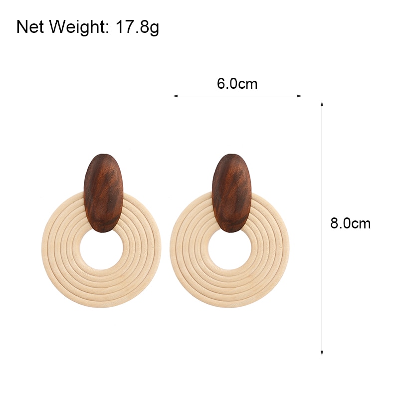 Wooden Earrings Round Fashion Statement Wooden Earrings Round Fashion Statement
