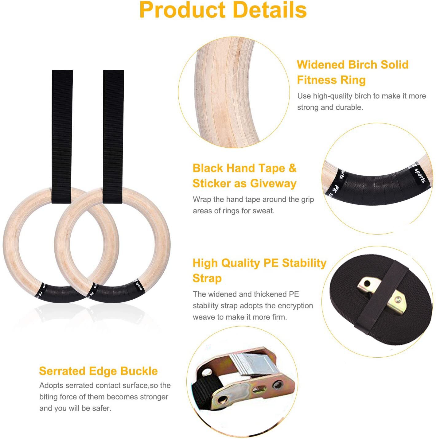 Wooden Gymnastic Rings with Straps (2 pcs) Wooden Gymnastic Rings with Straps (2 pcs)