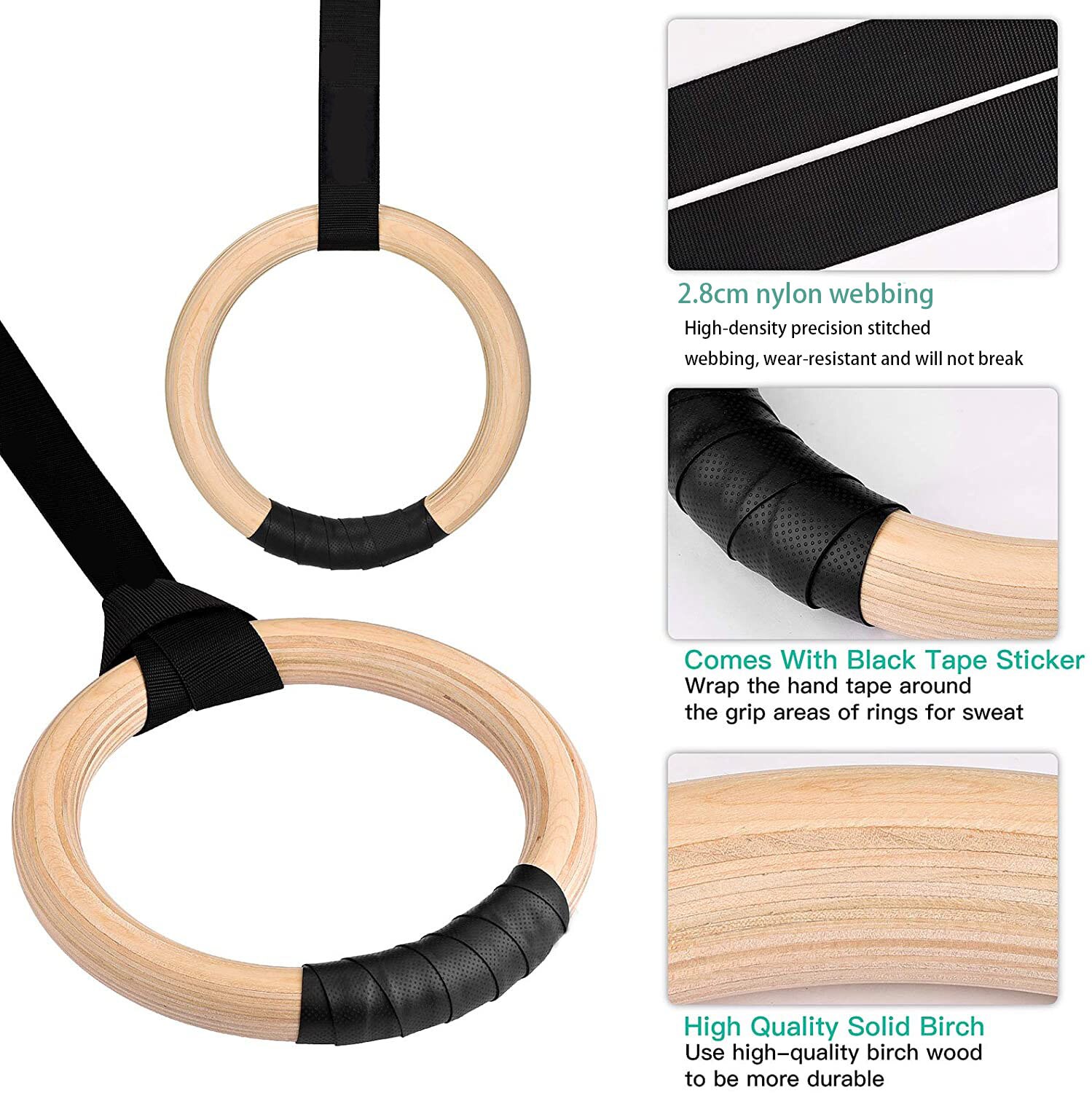 Wooden Gymnastic Rings with Straps (2 pcs) Wooden Gymnastic Rings with Straps (2 pcs)