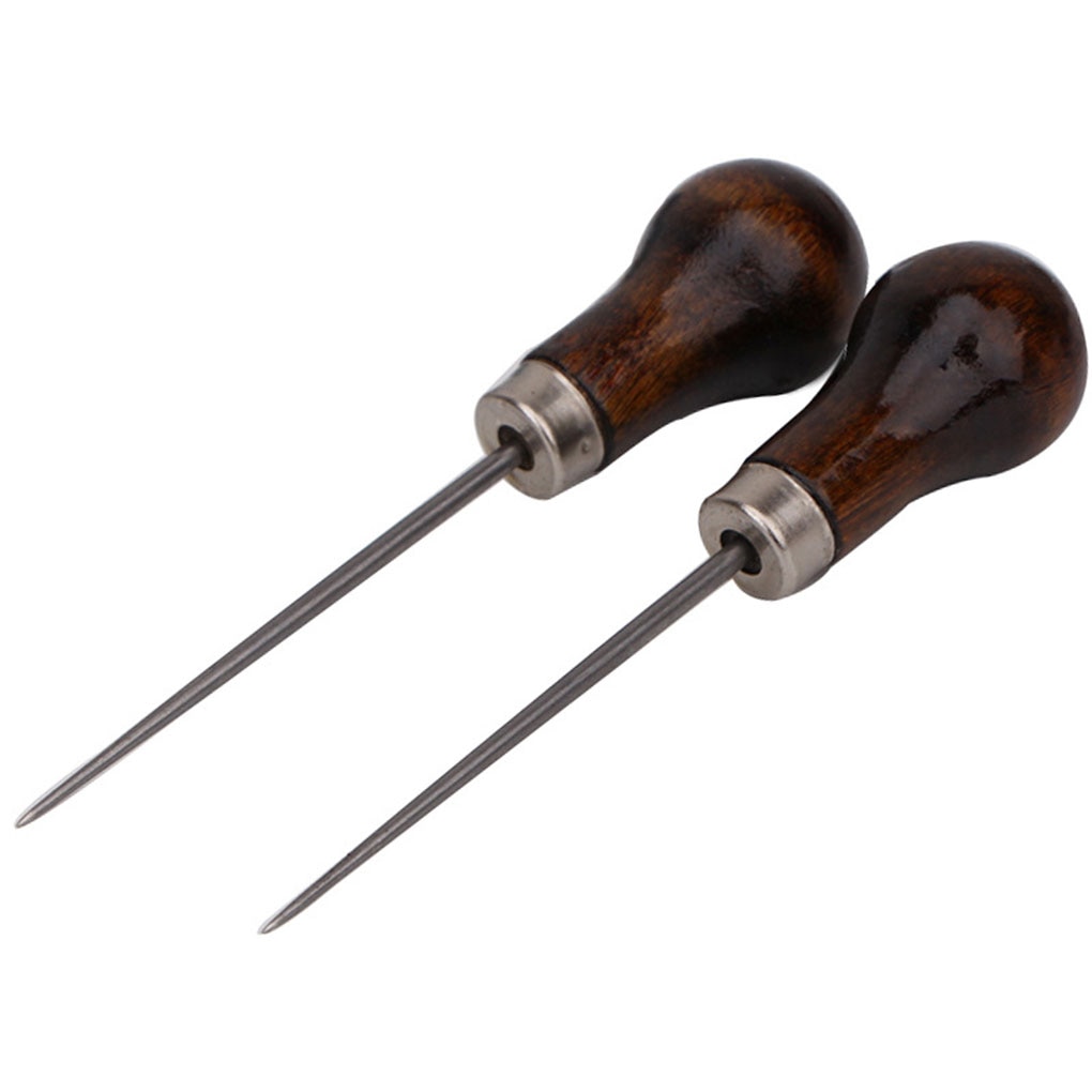 Wooden Handle Leather Sewing Awl (2 pcs)
