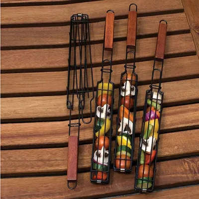 Wooden Handle Metal Kebab Basket