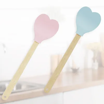 Wooden Handle Silicone Heart Spatula