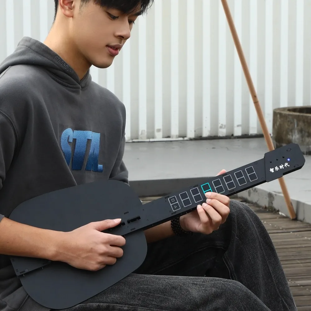 Wooden Intelligent String Less Guitar Twelve Instrument Tones Beginner Electronic Guitar Illuminated Guidance Musical
