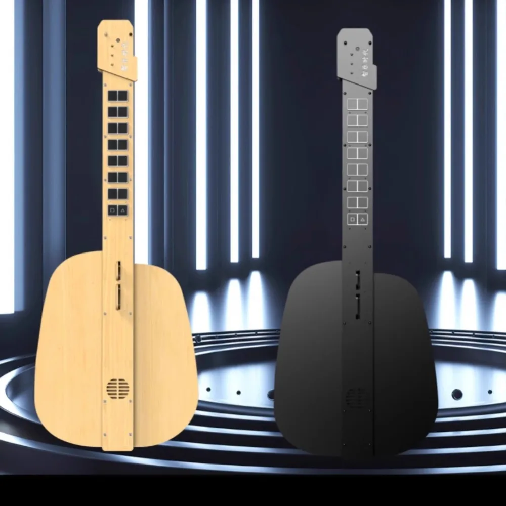 Wooden Intelligent String Less Guitar Twelve Instrument Tones Beginner Electronic Guitar Illuminated Guidance Musical