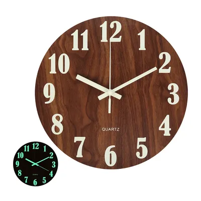 Wooden Luminous Wall Clock Silent Non-Ticking Kitchen WallClocks With Night Lights