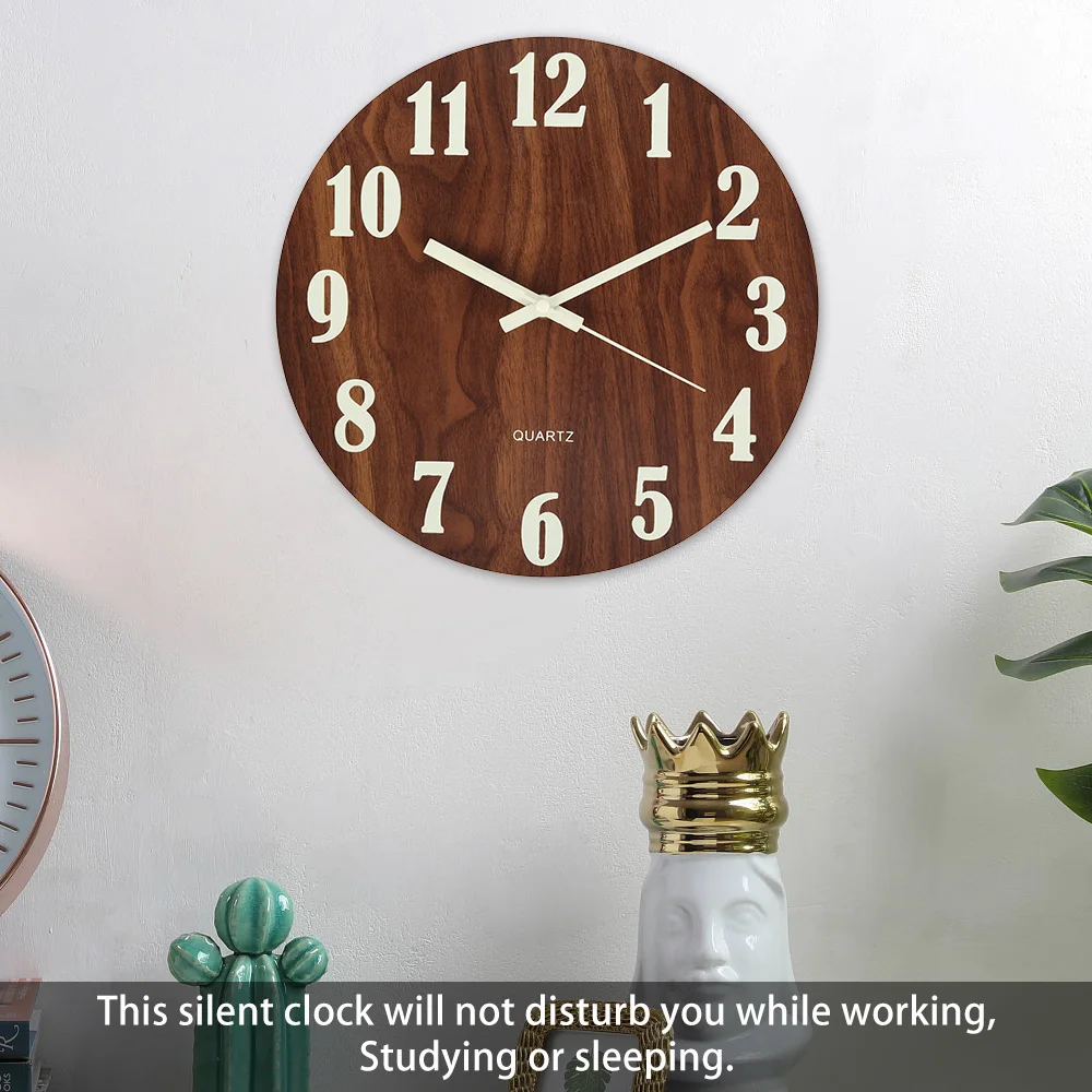 Wooden Luminous Wall Clock Silent Non-Ticking Kitchen WallClocks With Night Lights