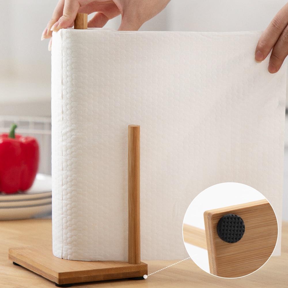 Wooden Paper Towel Stand with 2 Rods