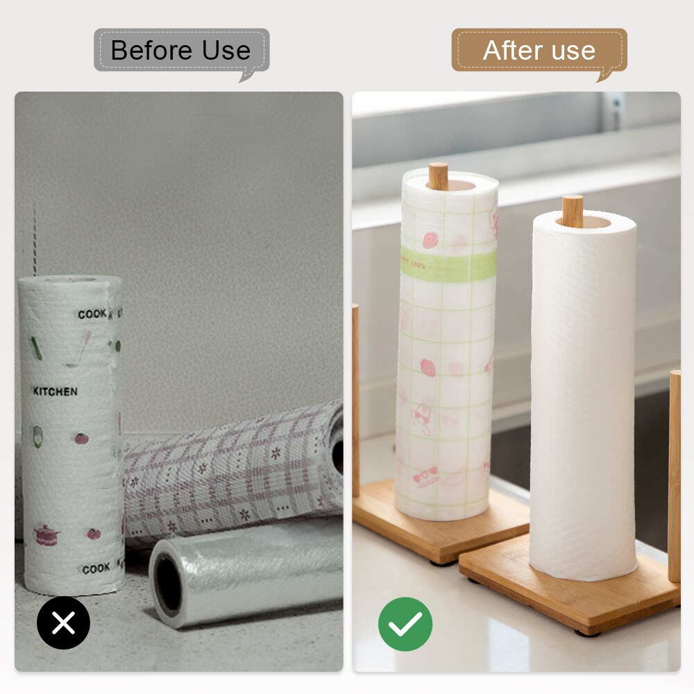 Wooden Paper Towel Stand with 2 Rods