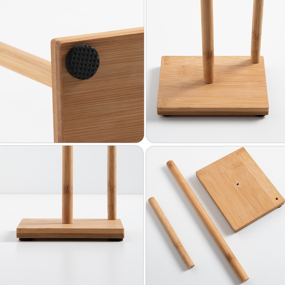 Wooden Paper Towel Stand with 2 Rods