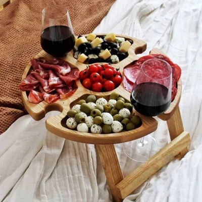 Wooden Picnic Table with Wine Holder Wooden Picnic Table with Wine Holder