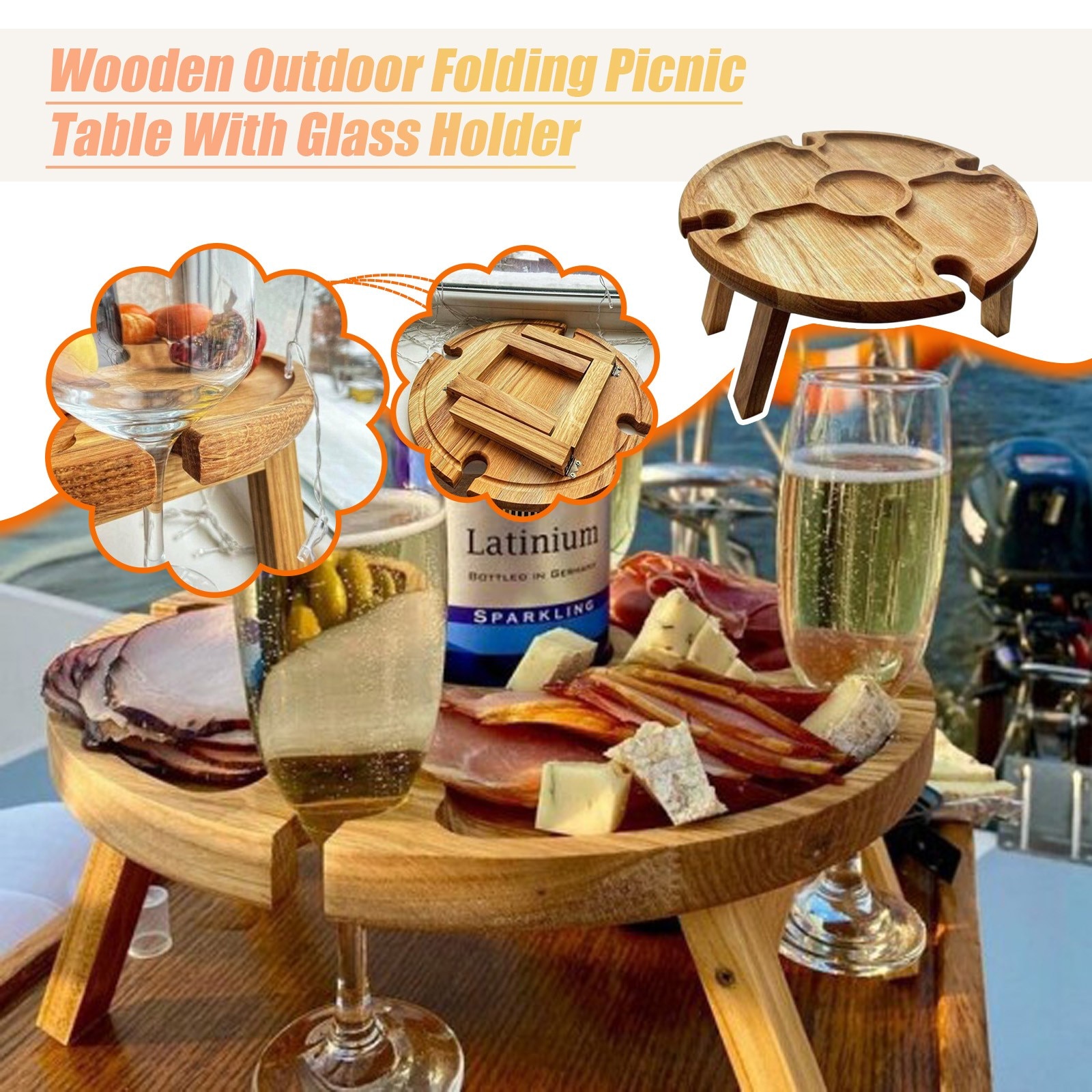 Wooden Picnic Table with Wine Holder Wooden Picnic Table with Wine Holder
