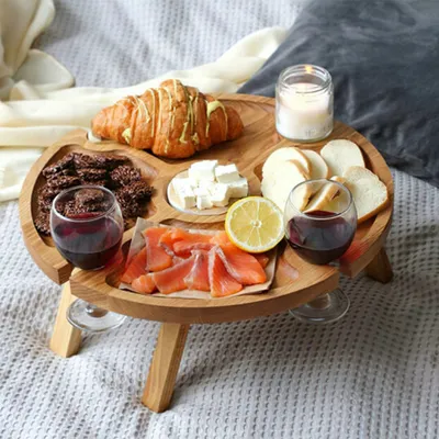 Wooden Portable Wine and Cheese Table Wooden Portable Wine and Cheese Table