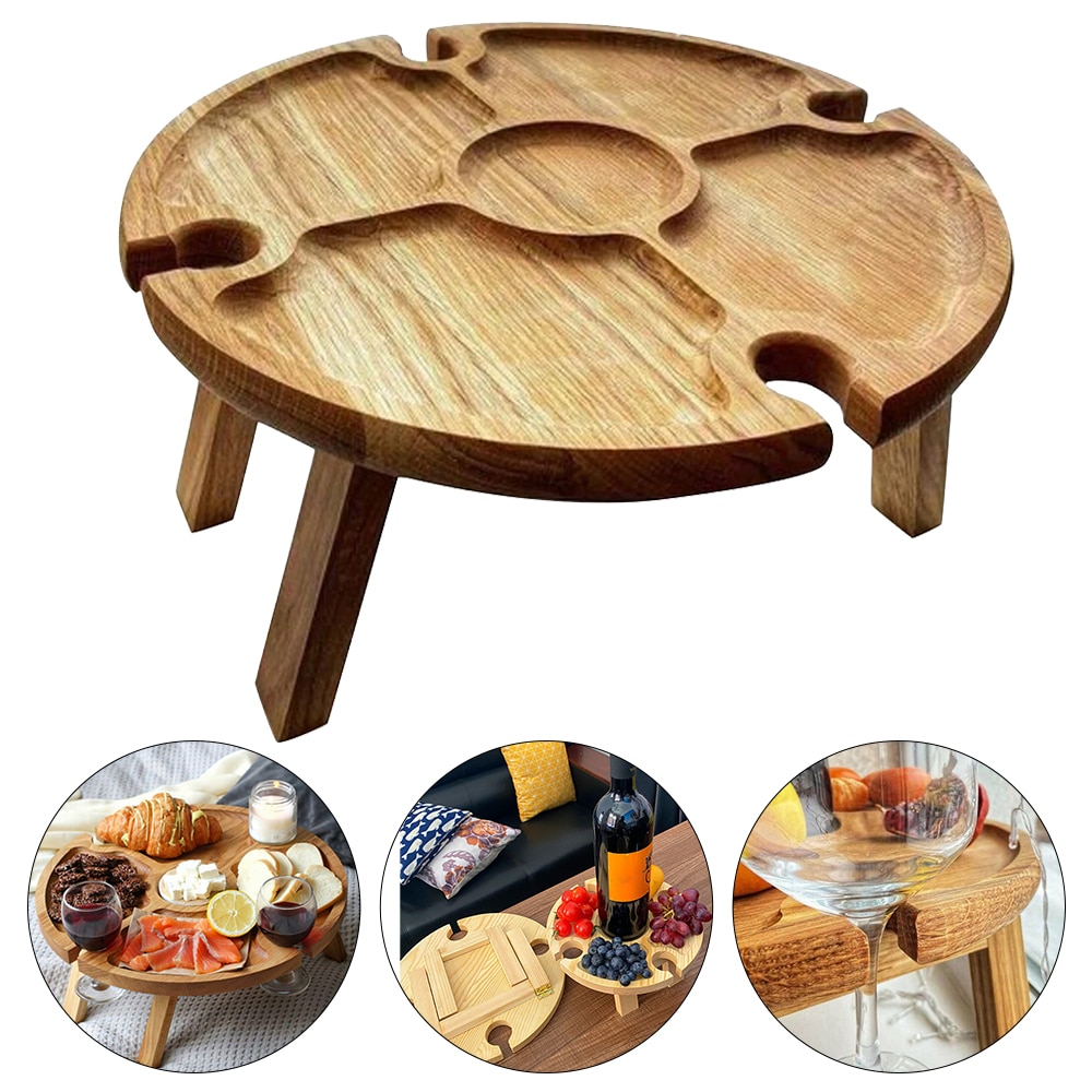 Wooden Portable Wine and Cheese Table Wooden Portable Wine and Cheese Table
