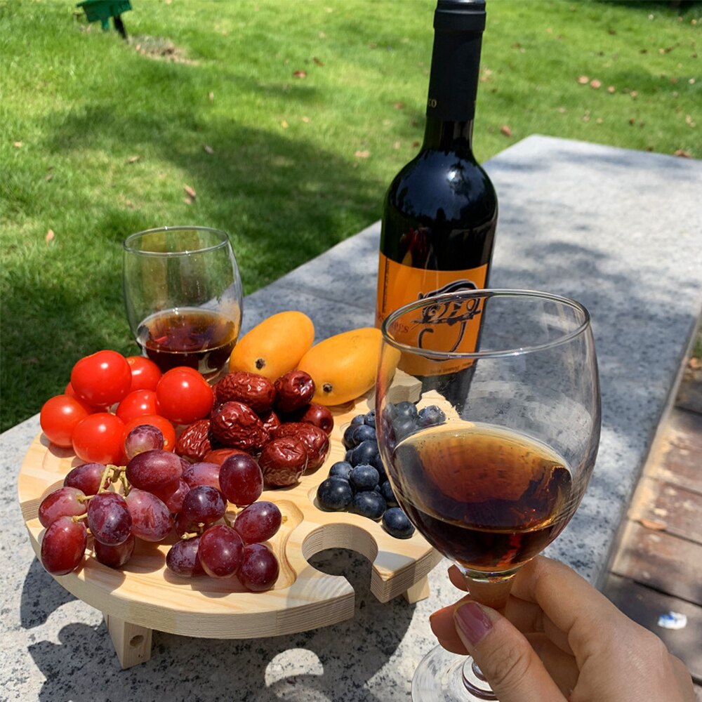 Wooden Portable Wine and Cheese Table Wooden Portable Wine and Cheese Table