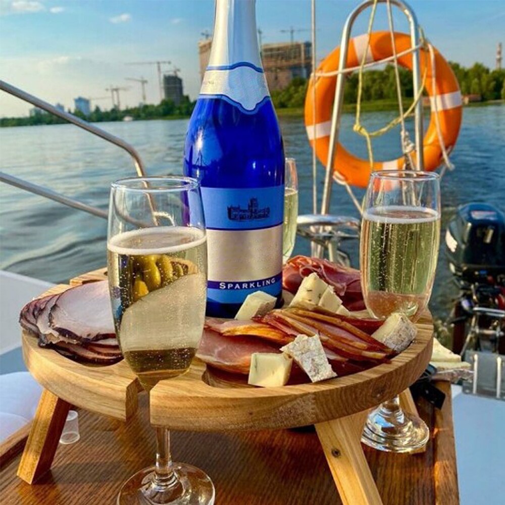 Wooden Portable Wine and Cheese Table Wooden Portable Wine and Cheese Table