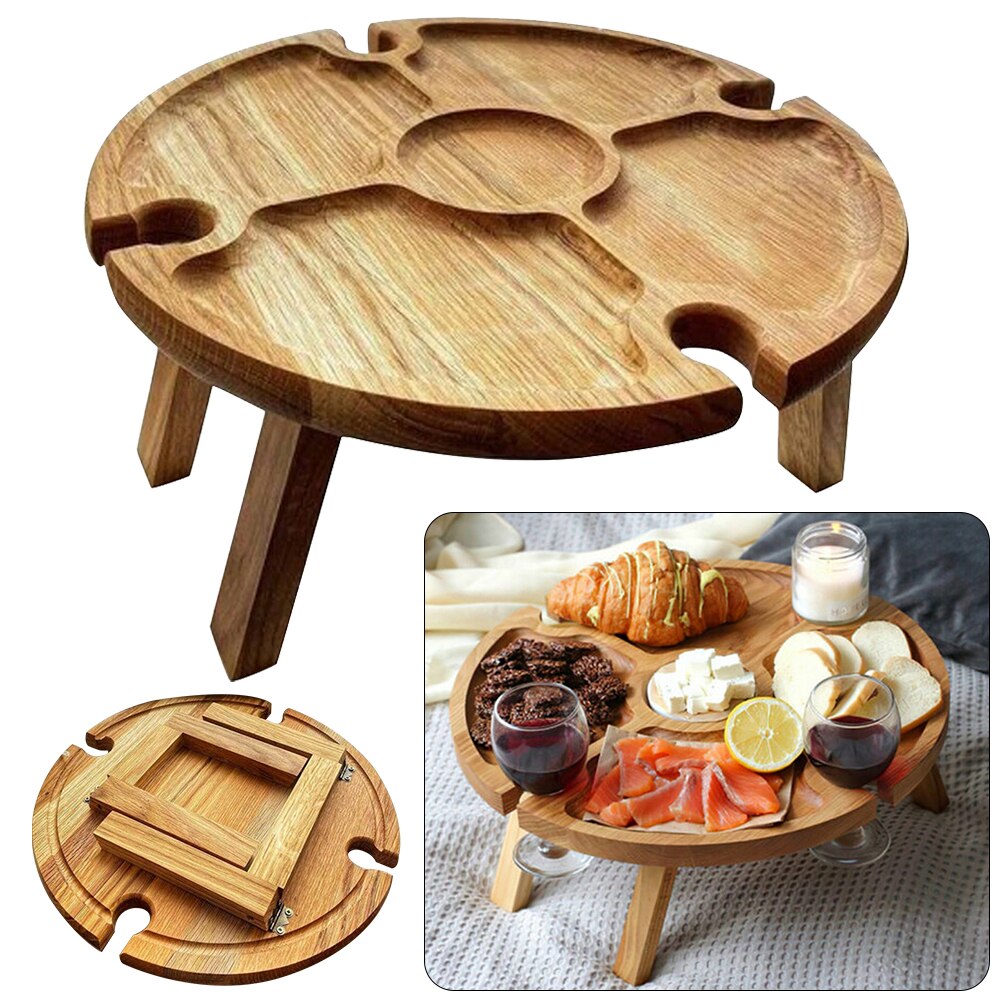 Wooden Portable Wine and Cheese Table Wooden Portable Wine and Cheese Table