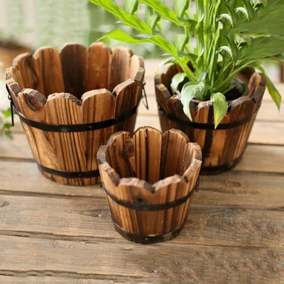 Wooden Retro Barrel Flower Pot