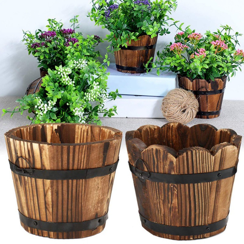 Wooden Retro Barrel Flower Pot