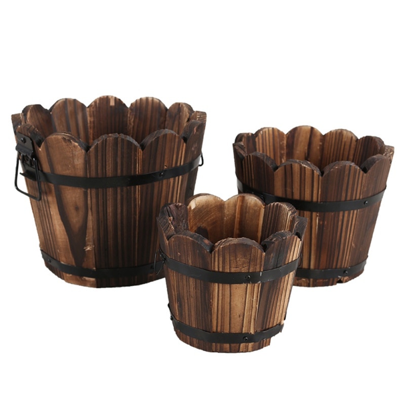 Wooden Retro Barrel Flower Pot