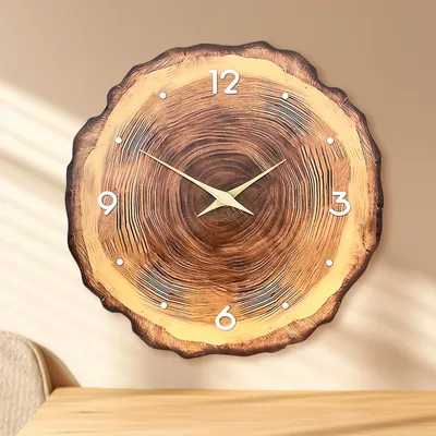 Wooden Ring Veneer Wall Clock, Flat Wood Cross Section Texture Pattern Solid Wood Pointer Design Wall Clock, Silent Wooden Ring Veneer Wall Clock, Flat Wood Cross Section Texture Pattern Solid Wood Pointer Design Wall Clock, Silent