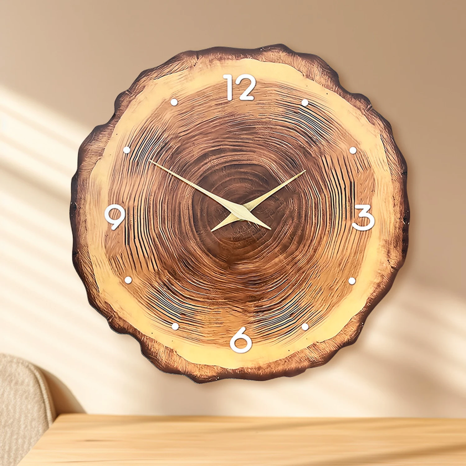 Wooden Ring Veneer Wall Clock, Flat Wood Cross Section Texture Pattern Solid Wood Pointer Design Wall Clock, Silent Wooden Ring Veneer Wall Clock, Flat Wood Cross Section Texture Pattern Solid Wood Pointer Design Wall Clock, Silent