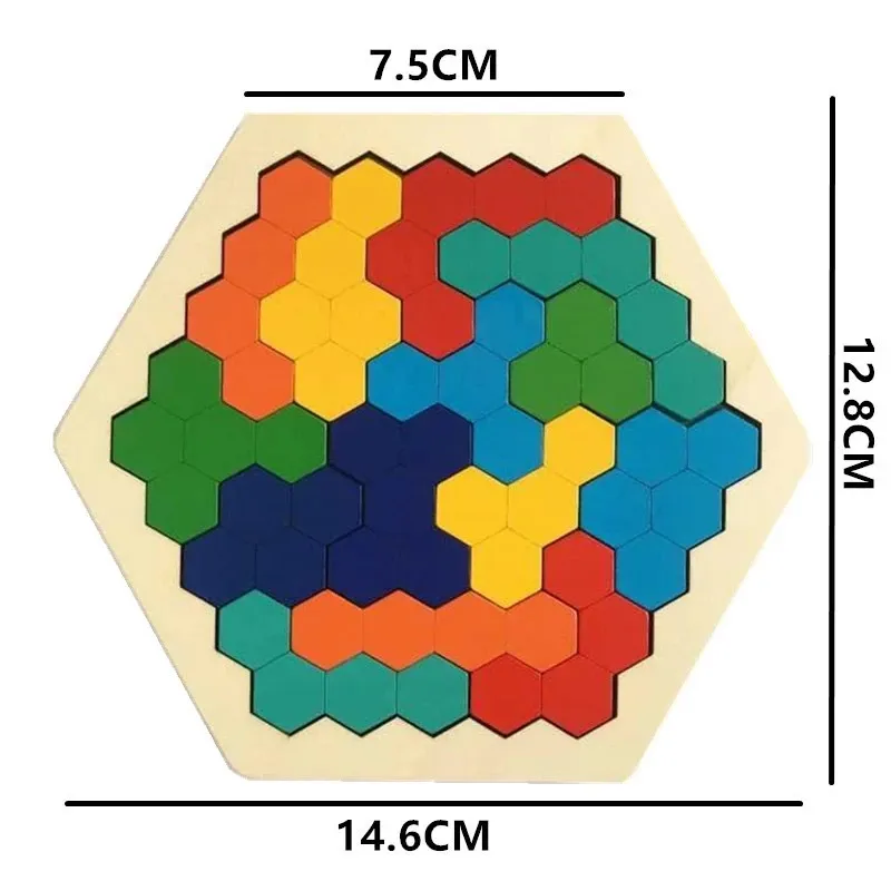 Wooden Tangram Board 3D Puzzles Hexagonal Educational Toys For Children Kids Preschool Montessori Toys Gifts