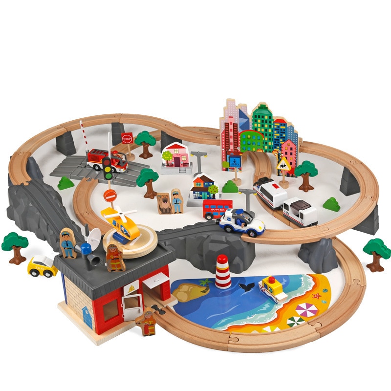 Wooden Train Set 92PC Toy Kit