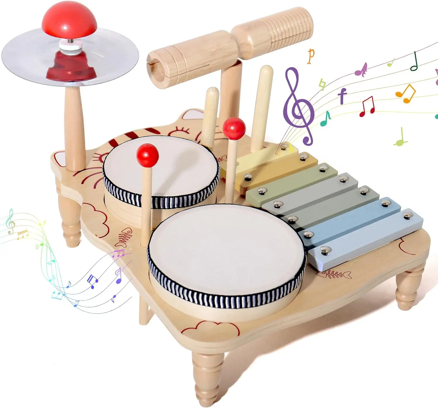 Wooden Xylophone Drum Set For Toddlers,Montessori Baby Musical Instruments Toys, Drum Set Percussion Instruments Wooden Xylophone Drum Set For Toddlers,Montessori Baby Musical Instruments Toys, Drum Set Percussion Instruments