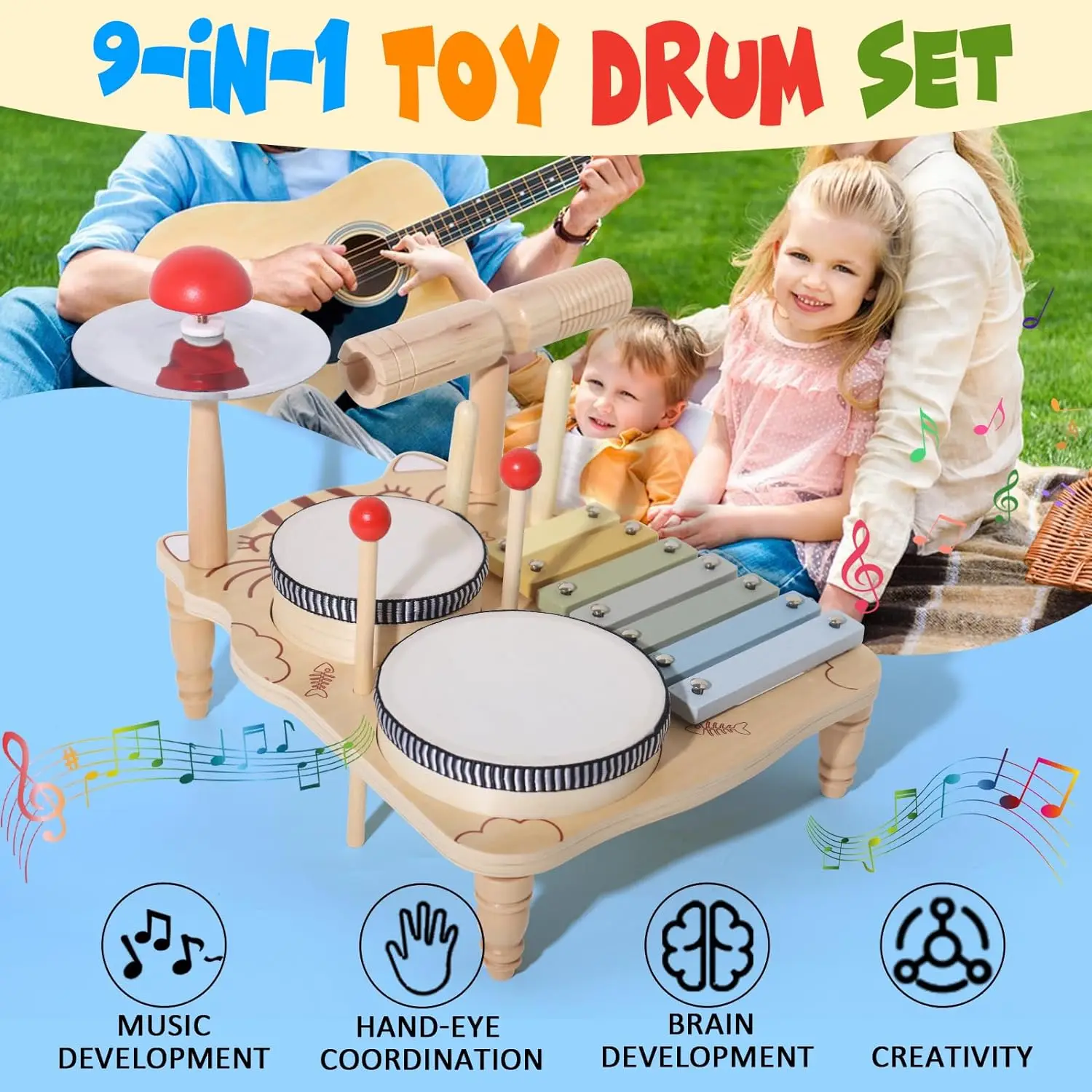 Wooden Xylophone Drum Set For Toddlers,Montessori Baby Musical Instruments Toys, Drum Set Percussion Instruments Wooden Xylophone Drum Set For Toddlers,Montessori Baby Musical Instruments Toys, Drum Set Percussion Instruments