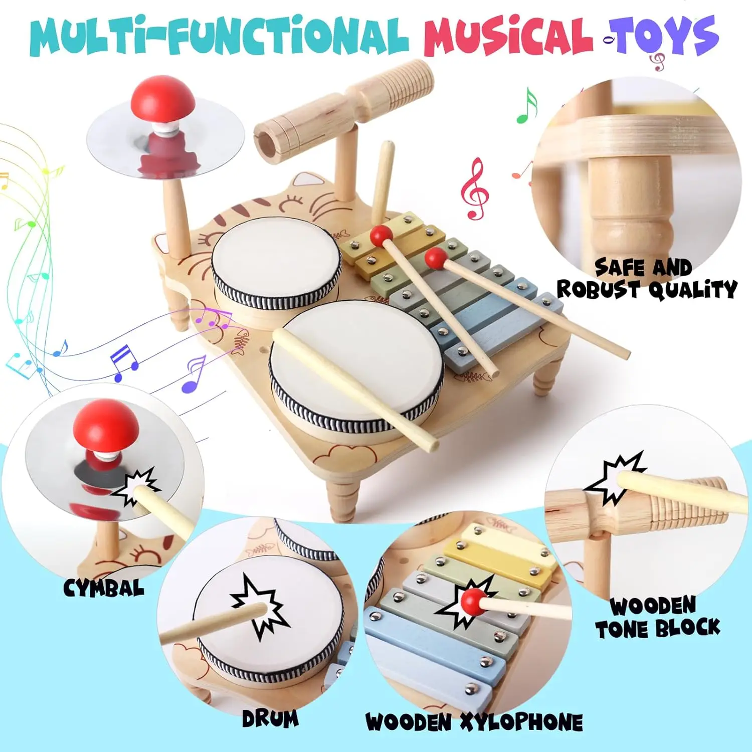 Wooden Xylophone Drum Set For Toddlers,Montessori Baby Musical Instruments Toys, Drum Set Percussion Instruments Wooden Xylophone Drum Set For Toddlers,Montessori Baby Musical Instruments Toys, Drum Set Percussion Instruments