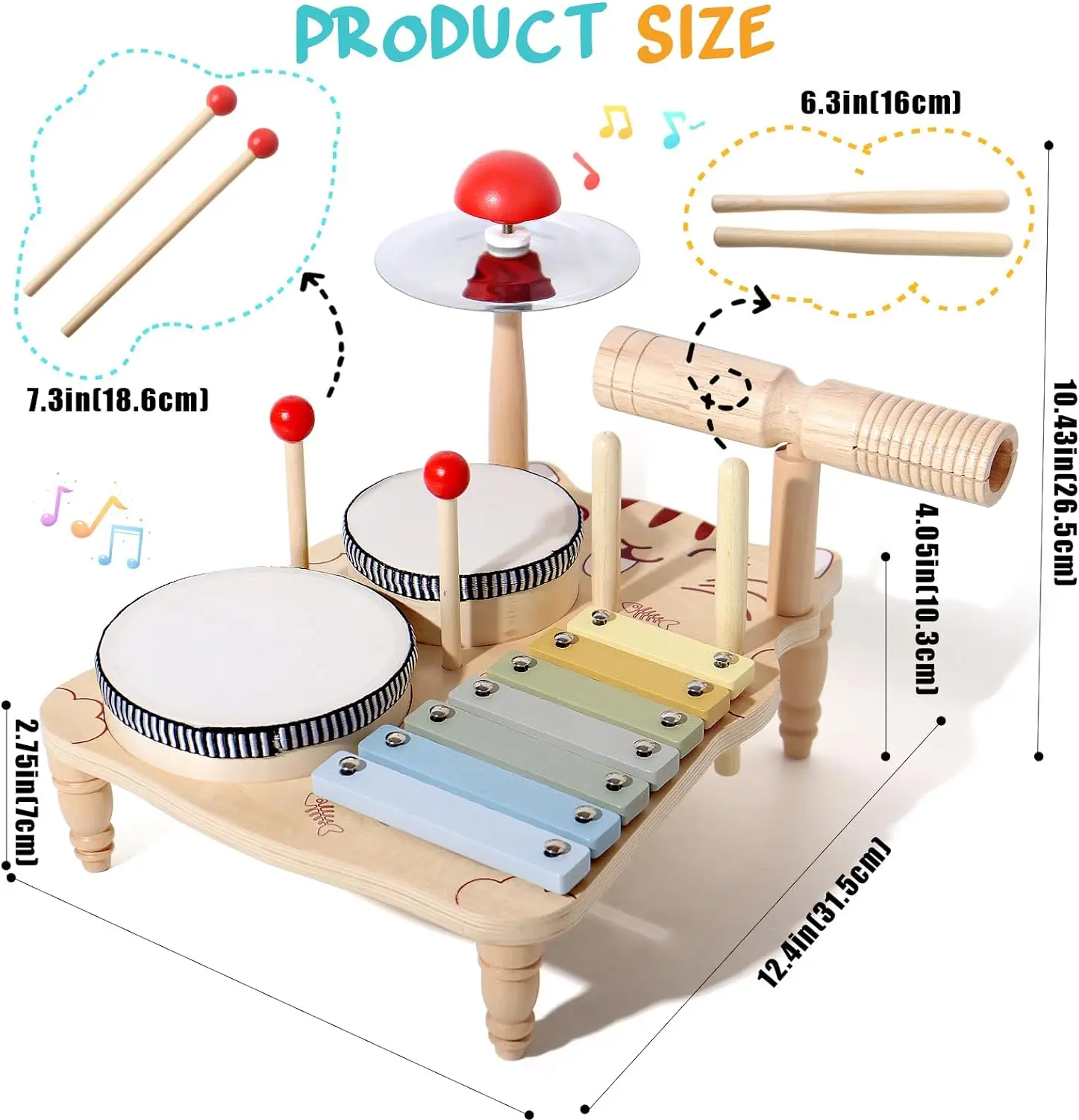 Wooden Xylophone Drum Set For Toddlers,Montessori Baby Musical Instruments Toys, Drum Set Percussion Instruments Wooden Xylophone Drum Set For Toddlers,Montessori Baby Musical Instruments Toys, Drum Set Percussion Instruments