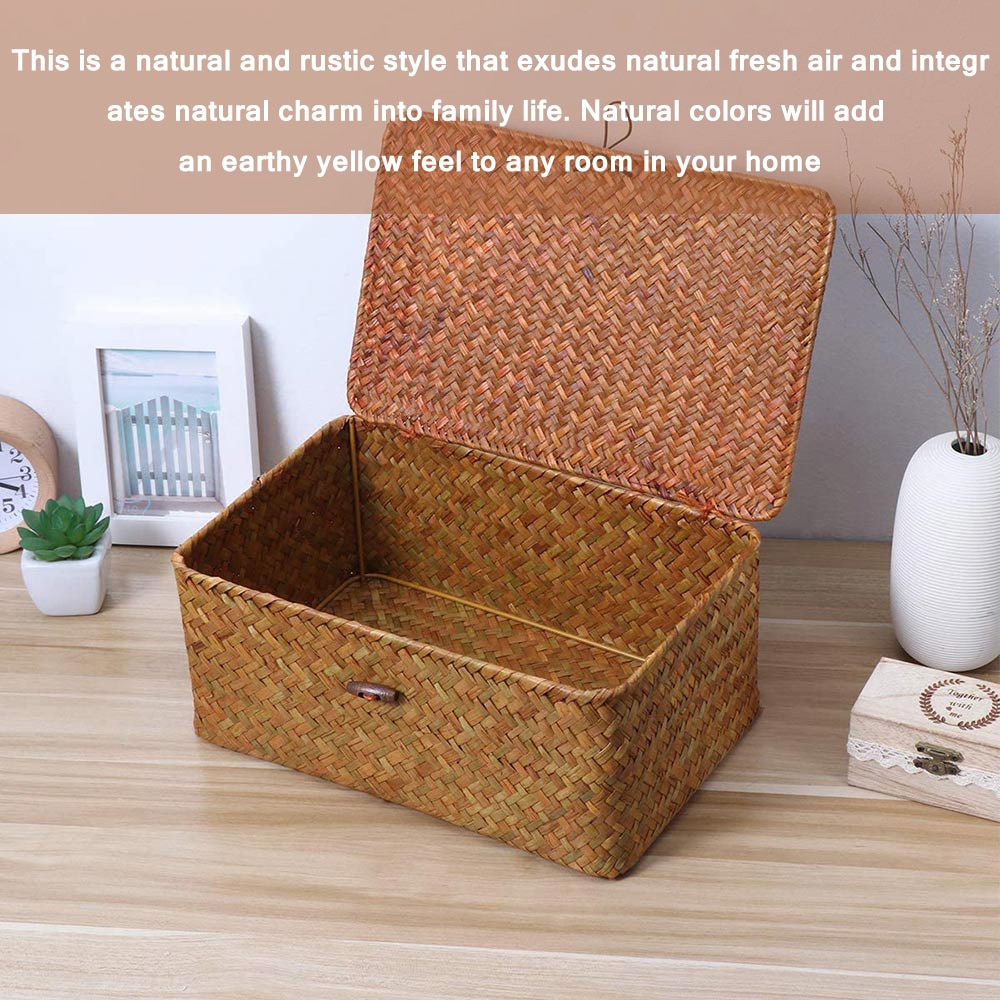 Woven Basket with Lid Rustic Storage Box Woven Basket with Lid Rustic Storage Box