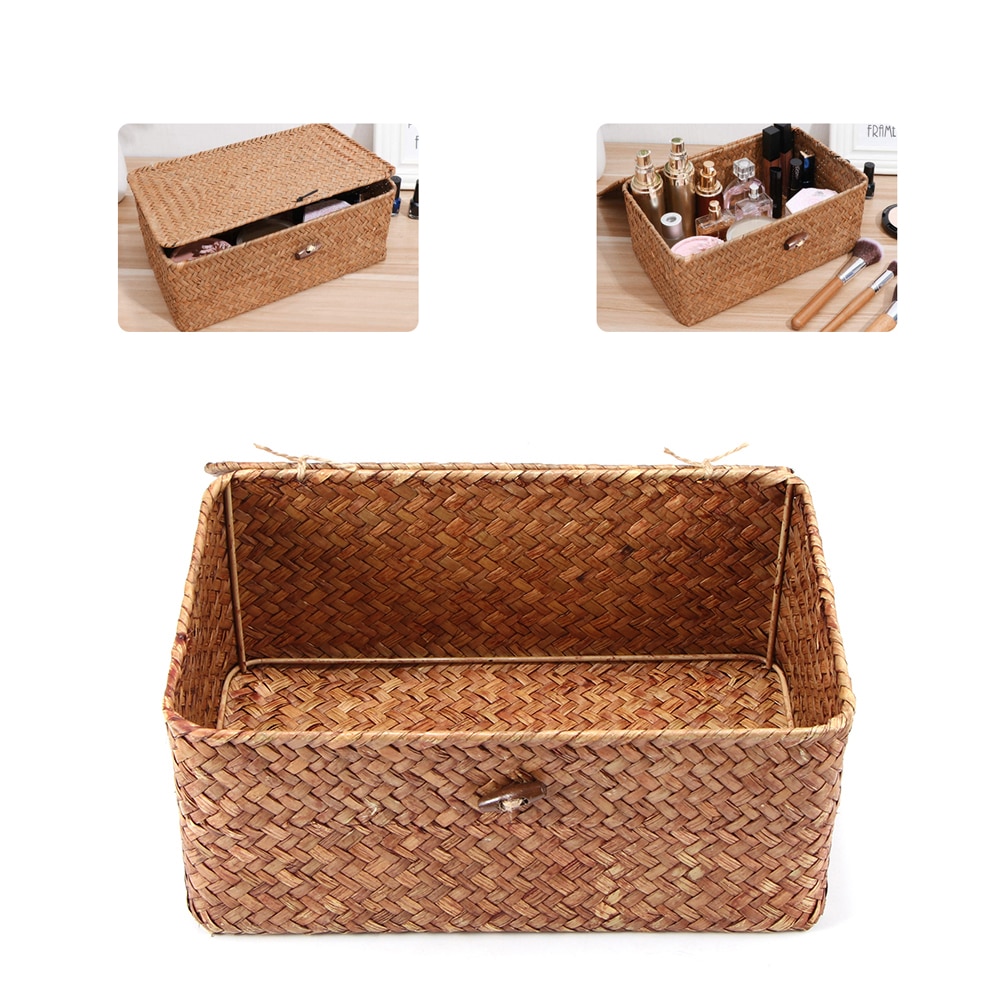 Woven Basket with Lid Rustic Storage Box Woven Basket with Lid Rustic Storage Box