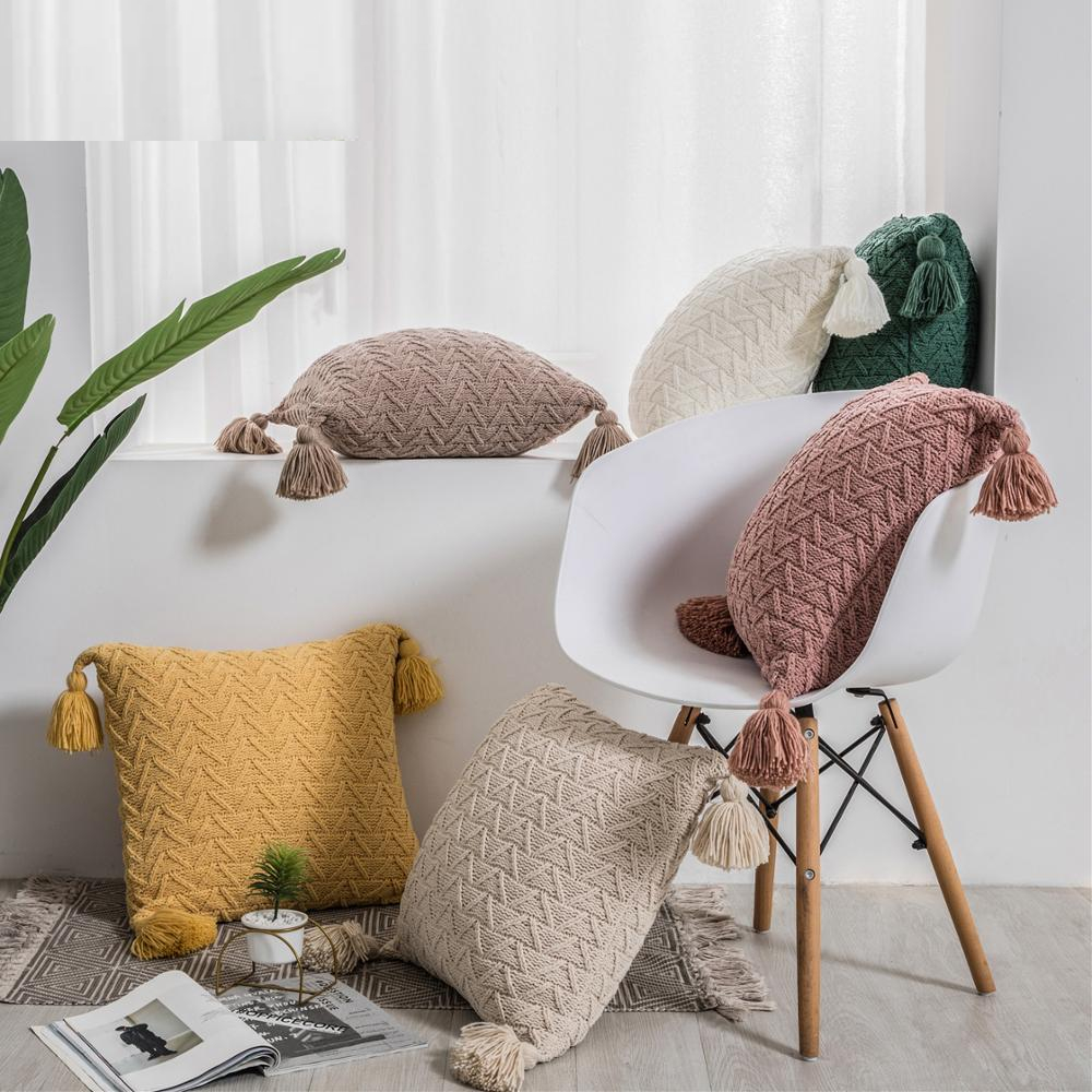 Woven Pillow Cover with Tassels Woven Pillow Cover with Tassels