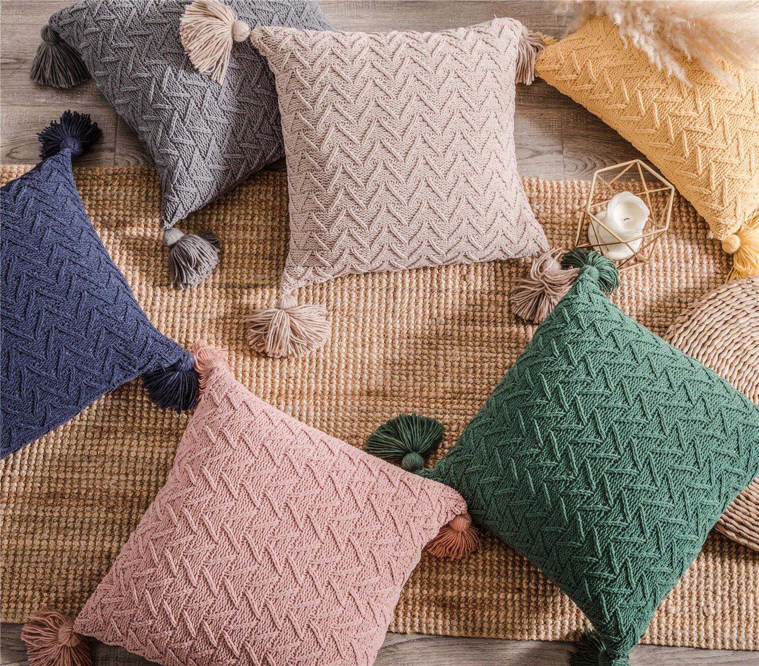 Woven Pillow Cover with Tassels Woven Pillow Cover with Tassels