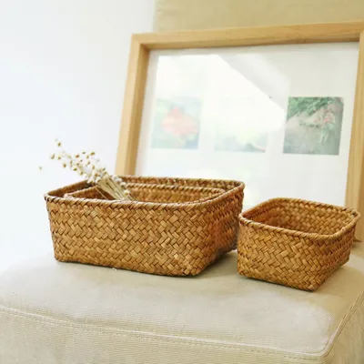 Woven Straw Desk Organizer Basket Woven Straw Desk Organizer Basket