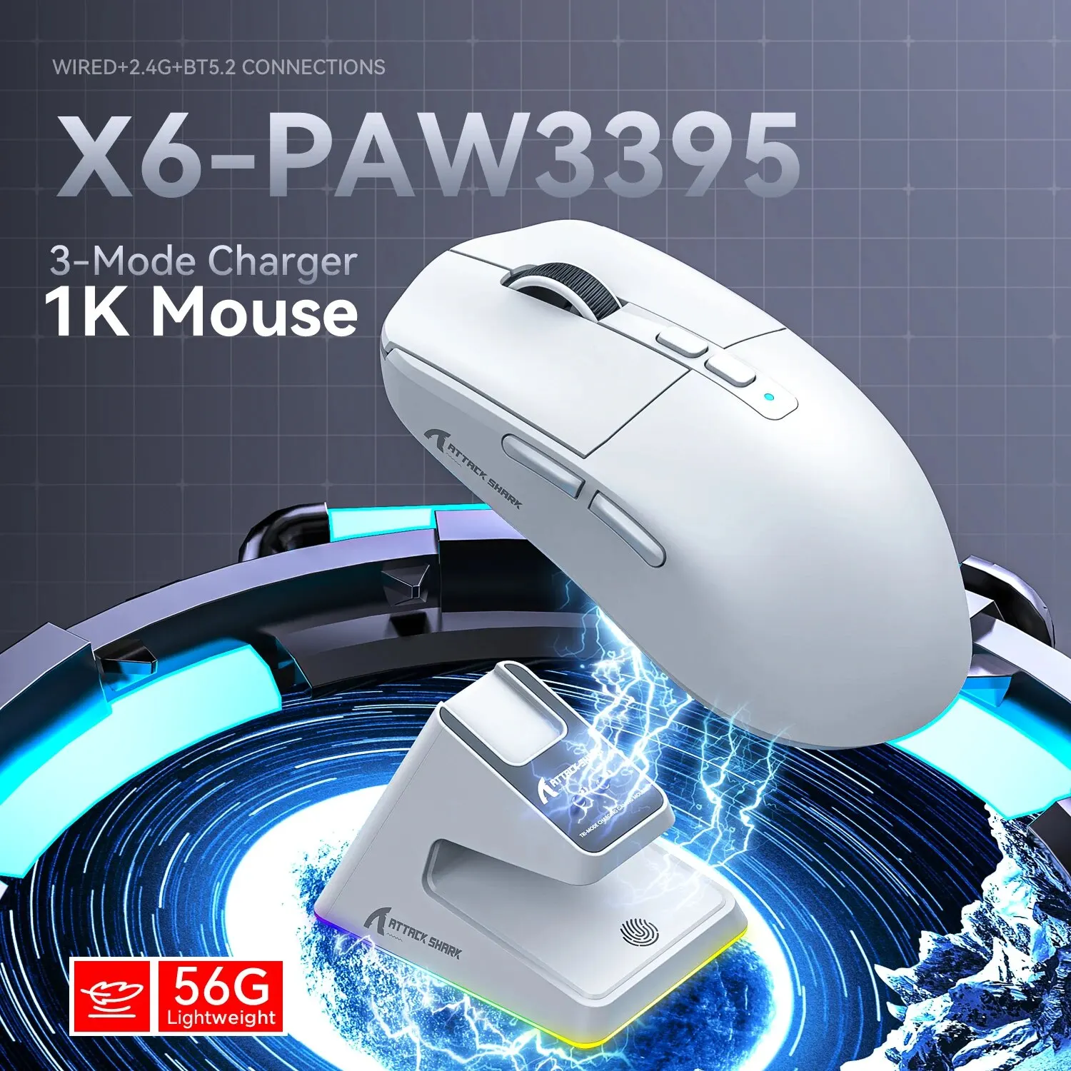 X6 Lightweight Wireless Gaming Mouse with 3 Mode Wired 2.4G BT5.2 Up to 26K DPI RGB Backlight Charging Base for Laptop X6 Lightweight Wireless Gaming Mouse with 3 Mode Wired 2.4G BT5.2 Up to 26K DPI RGB Backlight Charging Base for Laptop