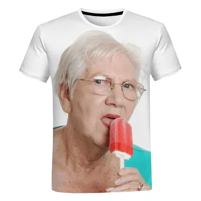 Y2K Top Fashion Senior Women Licking Popsicle 3D Print T Shirt Summer Men T-shirt Kawaii Grandma Fun Popsicle Short